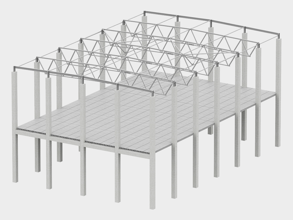 Смешанный каркас (железобетонные колонны и металлические ригели покрытия).
